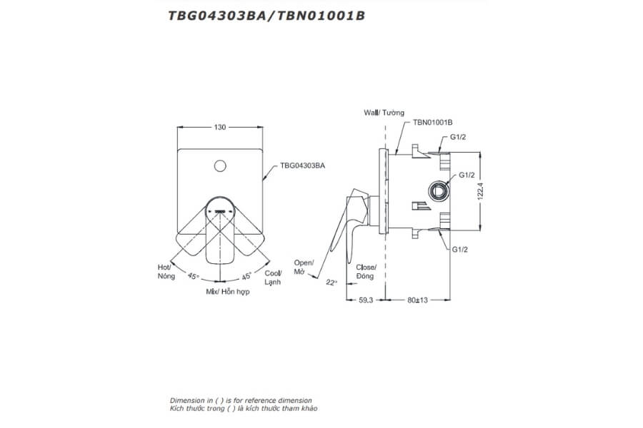 Van gật gù điều chỉnh nóng lạnh GA Toto TBG04303BA/TBN01001B