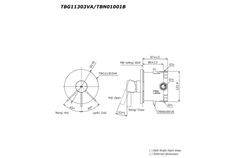 Van gật gù điều chỉnh nóng lạnh GF Toto TBG11303V/TBN01001B