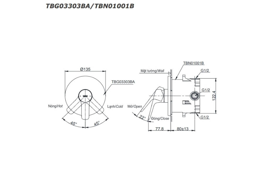 Van gật gù điều chỉnh nóng lạnh GS Toto TBG03303BA/TBN01001B