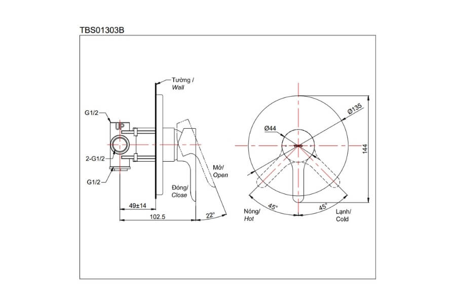 Van gật gù điều chỉnh nóng lạnh LB Toto TBS01303B