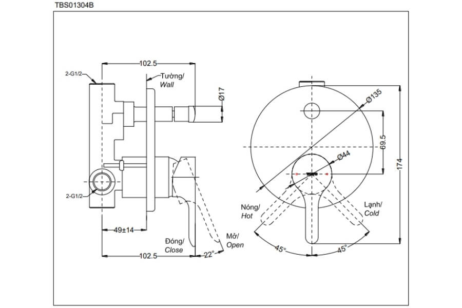 Van gật gù điều chỉnh nóng lạnh LB Toto TBS01304B