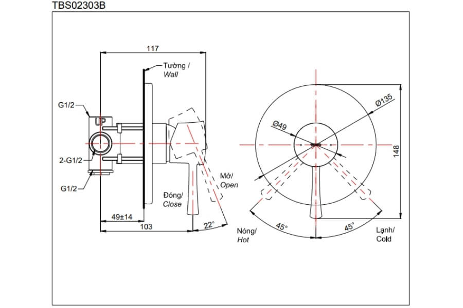 Van gật gù điều chỉnh nóng lạnh LN Toto TBS02303B