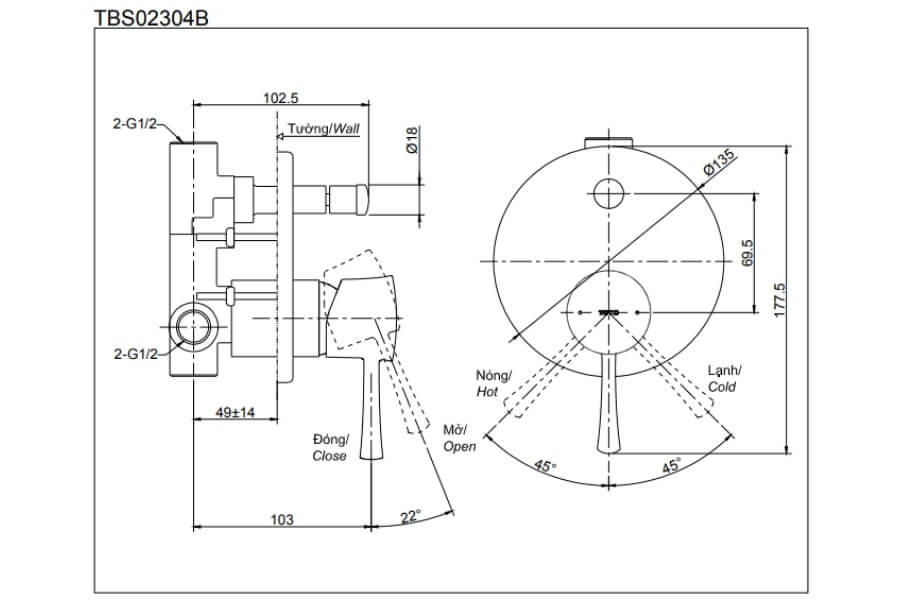 Van gật gù điều chỉnh nóng lạnh LN Toto TBS02304B