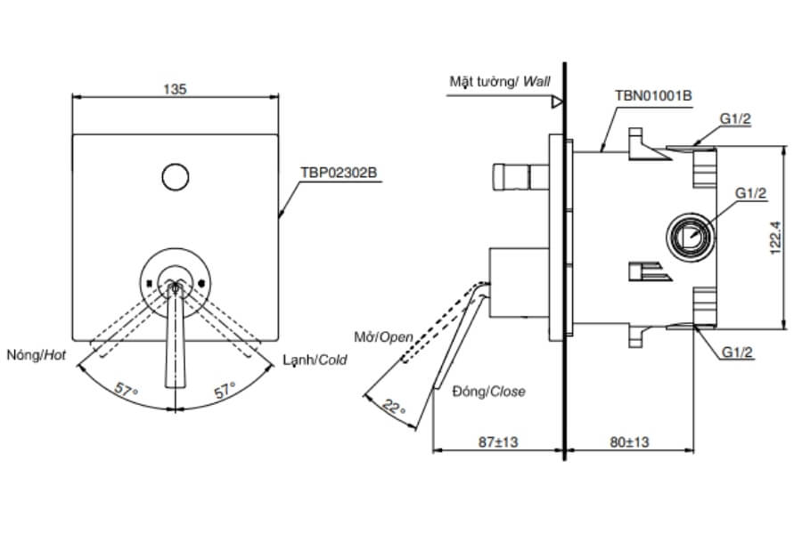 Van gật gù điều chỉnh nóng lạnh Toto TBP02302BA/TBN01001B