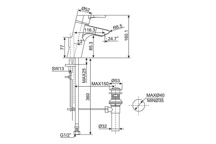 Vòi lavabo Active nóng lạnh American Standard WF-3907