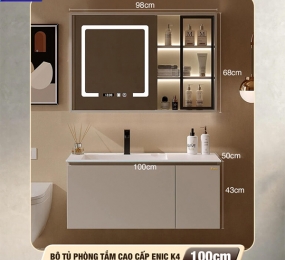 Bộ tủ phòng tắm cao cấp Enic K4 – Lavabo đá mịn - 100cm
