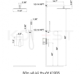 Bộ sen tắm âm tường Korest K1905