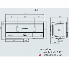 Máy nước nóng gián tiếp Ariston Slim 3 Top Wifi – 30 Lít