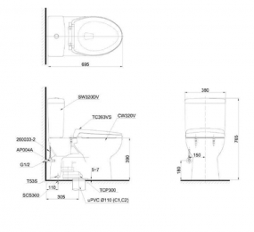 Bàn cầu hai khối Toto CS325DRT2 nắp TC393VS