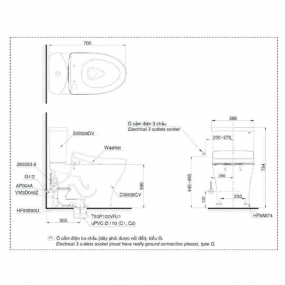 Bàn cầu hai khối TOTO CS838CDW12 nắp rửa điện tử WASHLET