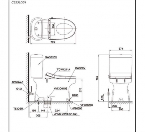 Bàn cầu TOTO CS351DE4 hai khối nắp cơ