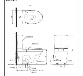 Bàn cầu TOTO CS945DNE2 hai khối nắp cơ