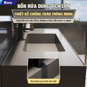 Bộ tủ gương lavabo phòng tắm thông minh Enic T03 - 100cm - Gương thông minh màu xám
