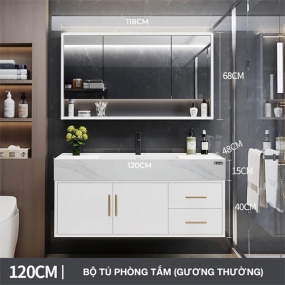 Bộ tủ phòng tắm thông minh Enic T03 - 120cm - Gương Thường