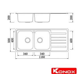 Chậu rửa chén Konox European sink Artusi KS11650 1D – Bàn phải