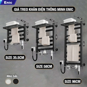 Giá treo khăn điện thông minh Enic– Đen dây điện phải - Size 58cm