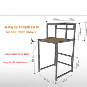 Kệ máy giặt 2 tầng gỗ cao su khung sắt sơn tĩnh điện KMG79