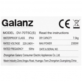 Máy sấy Galanz DV-70T5C(S) thông hơi 7kg màu xám