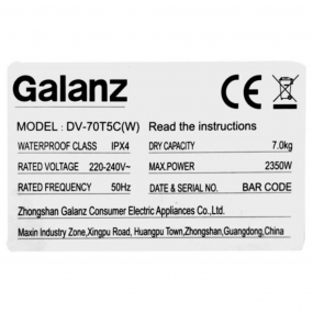 Máy sấy Galanz DV-70T5C(W) thông hơi 7kg màu trắng