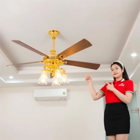 Quạt trần đèn chùm 5 cánh Milan FY963 – Mạ vàng 24K