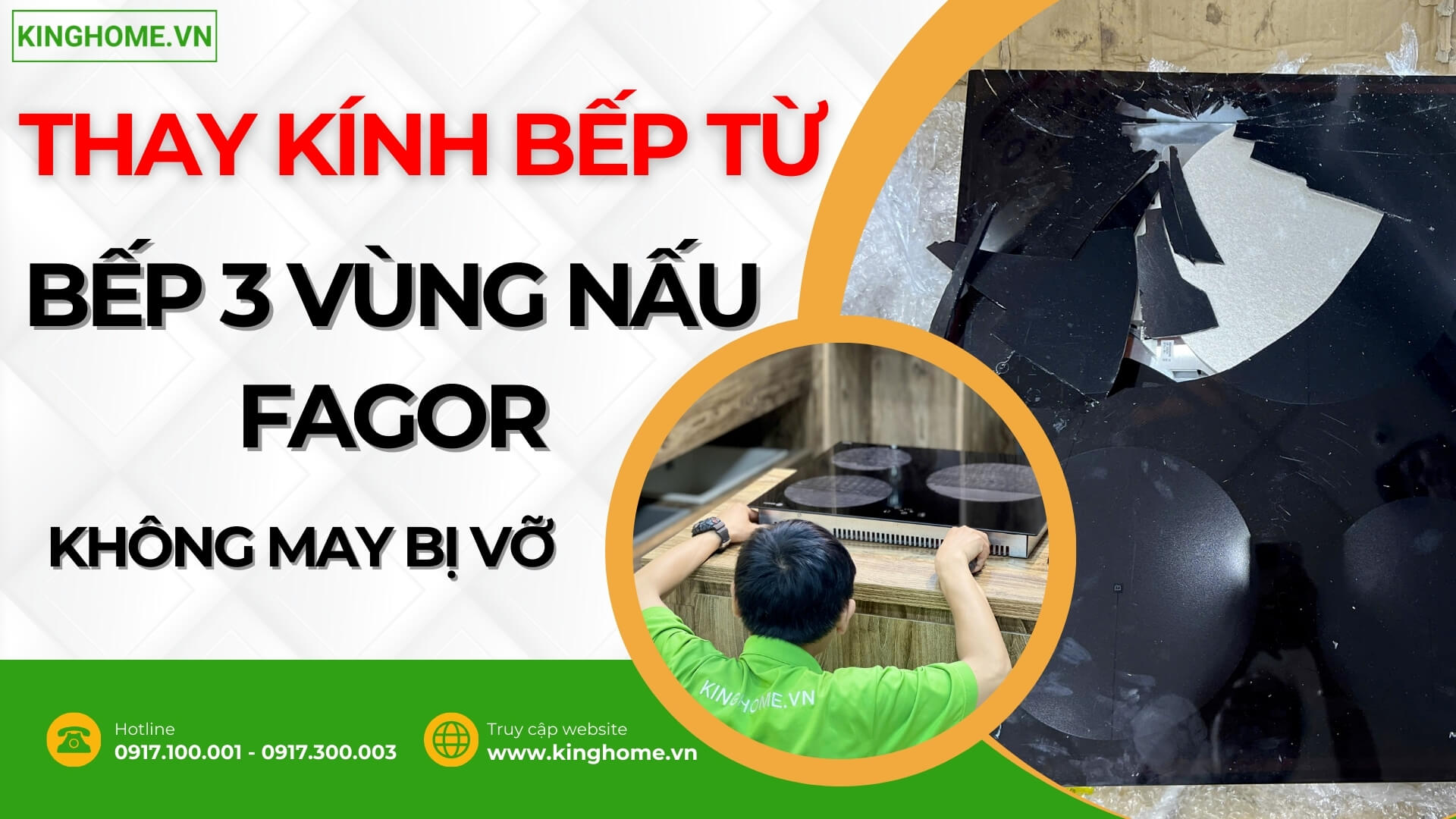 Thay thế mặt kính Bếp từ 3 vùng nấu Fagor cho anh Hảo ở Xuyên Mộc, BR-VT không may bị vỡ trong quá trình sử dụng