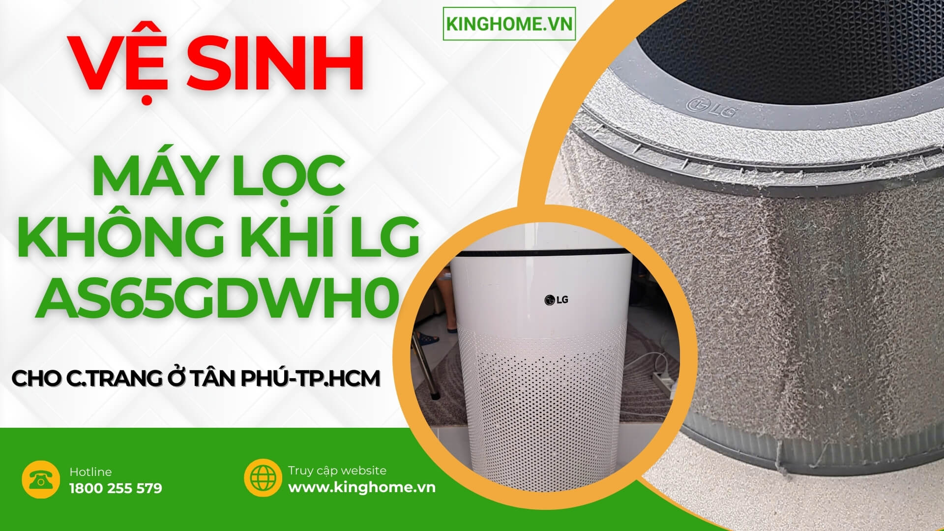 Vệ sinh máy lọc không khí LG PuriCare AS65GDWH0 tại nhà chị Trang – Tân Phú, TPHCM